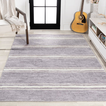 Bande Distressed Ticking Stripe Machine-washable Area Rug